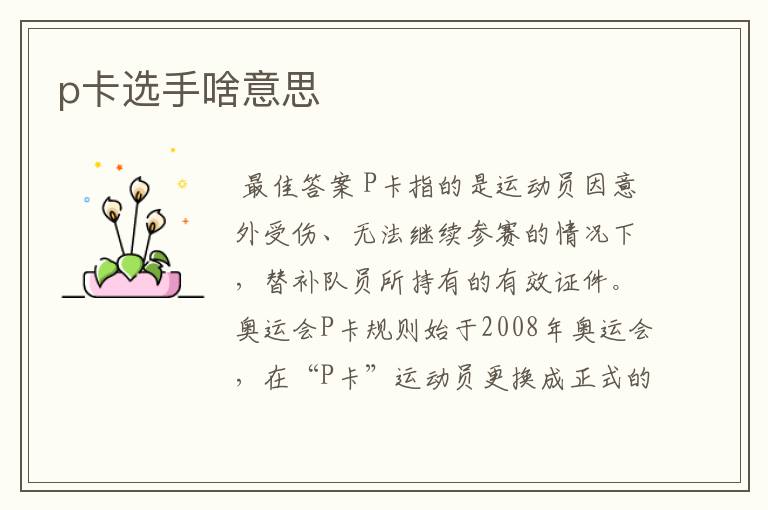 p卡选手啥意思