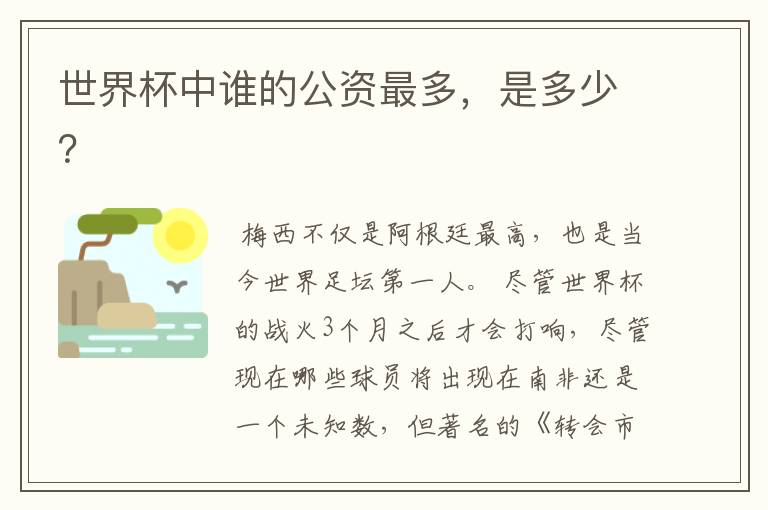 世界杯中谁的公资最多,是多少?