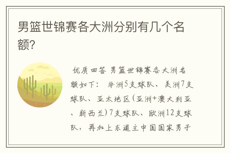 男篮世锦赛各大洲分别有几个名额?