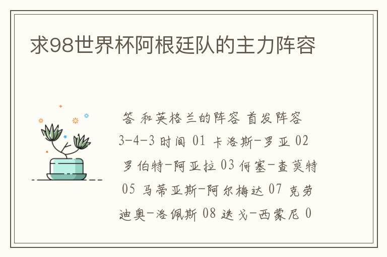 求98世界杯阿根廷队的主力阵容
