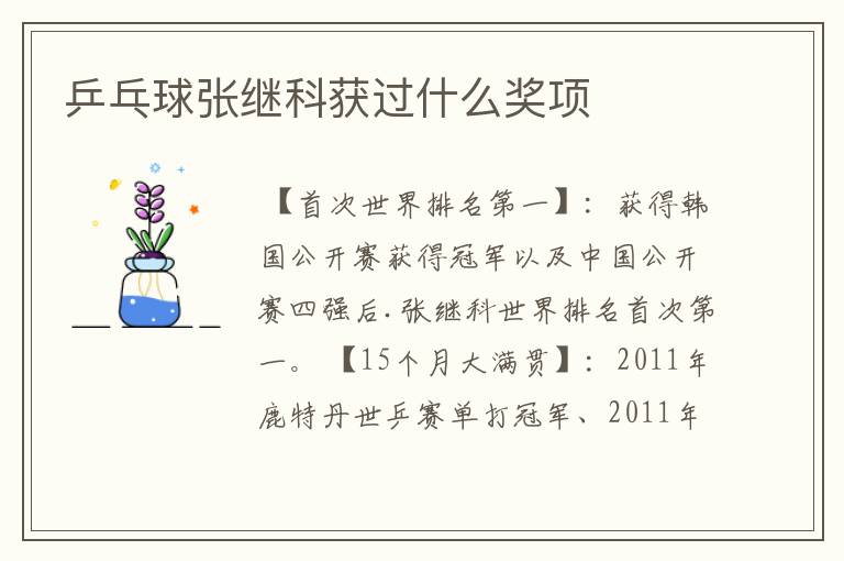 乒乓球张继科获过什么奖项