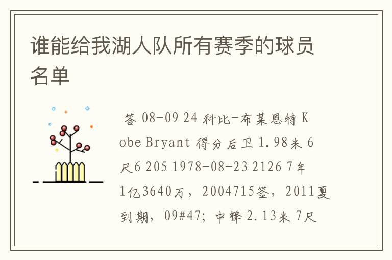 谁能给我湖人队所有赛季的球员名单