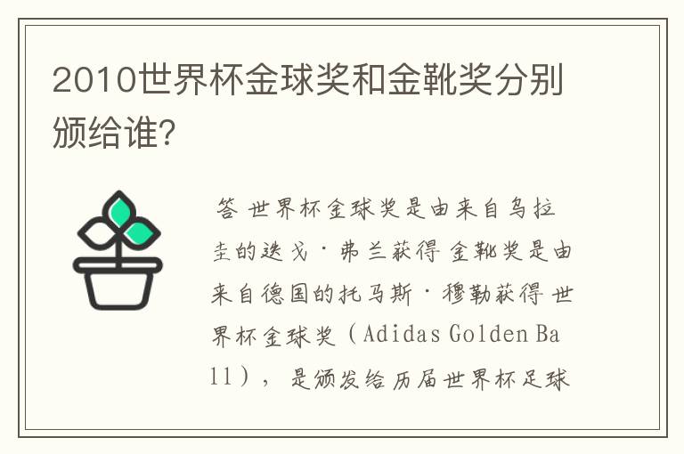 2010世界杯金球奖和金靴奖分别颁给谁?