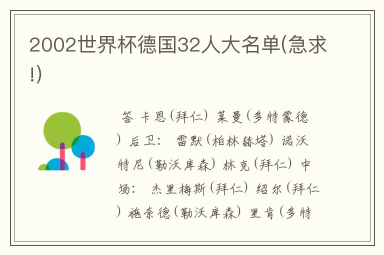 2002世界杯德国32人大名单(急求!)