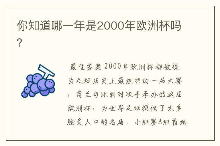你知道哪一年是2000年欧洲杯吗?