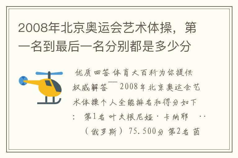 2008年北京奥运会艺术体操,第一名到最后一名分别都是多少分