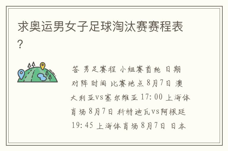求奥运男女子足球淘汰赛赛程表?