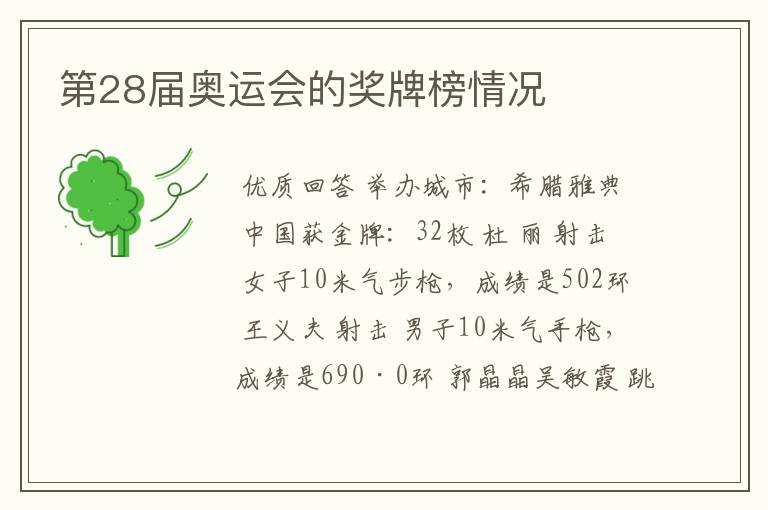 第28届奥运会的奖牌榜情况