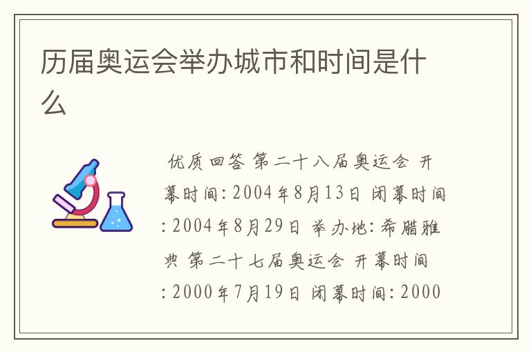 历届奥运会举办城市和时间是什么