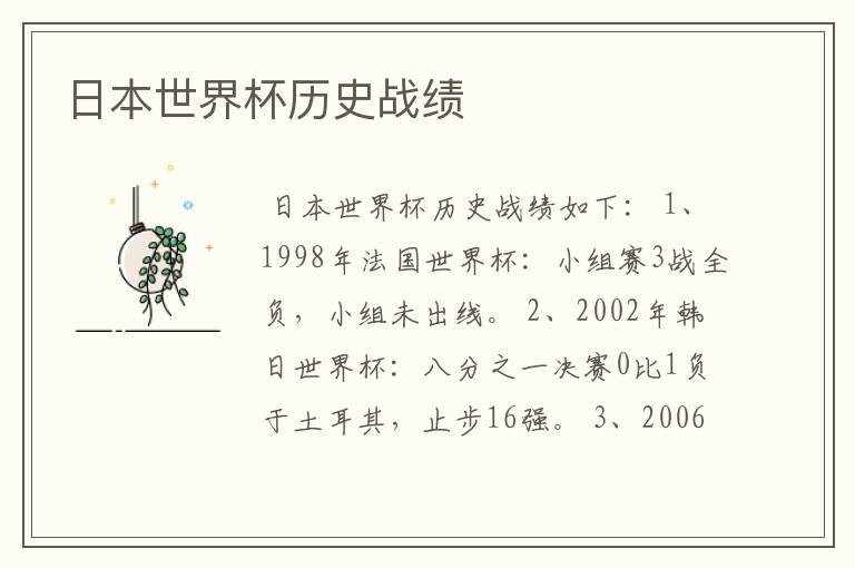 日本世界杯历史战绩
