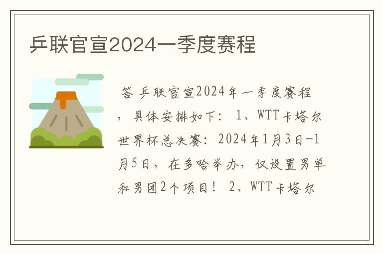 乒联官宣2024一季度赛程