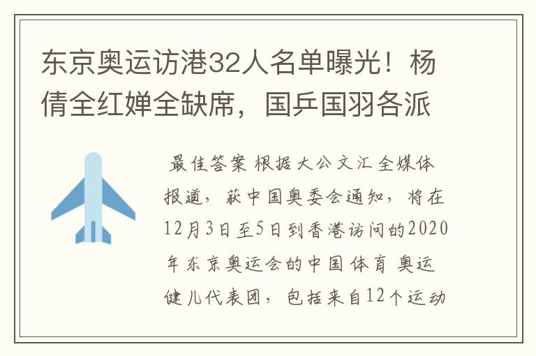 东京奥运访港32人名单曝光!杨倩全红婵全缺席,国乒国羽各派2人