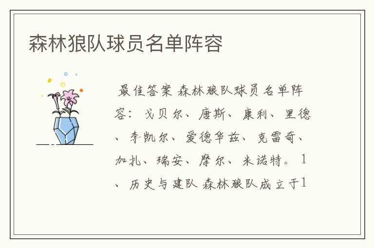 森林狼队球员名单阵容