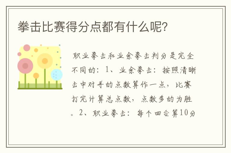 拳击比赛得分点都有什么呢?