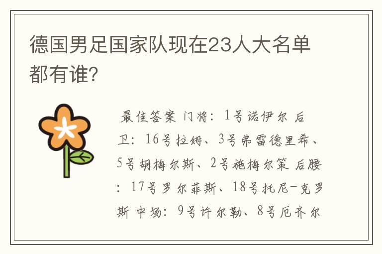 德国男足国家队现在23人大名单都有谁?