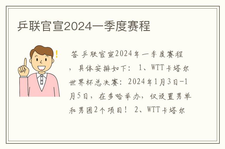 乒联官宣2024一季度赛程