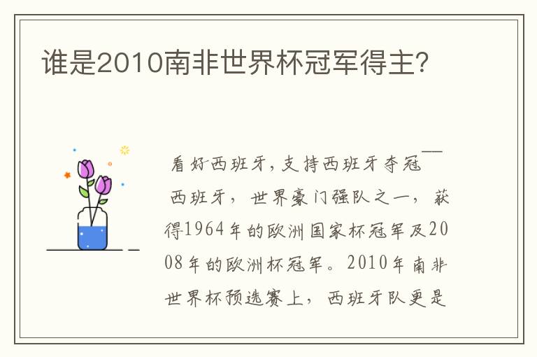 谁是2010南非世界杯冠军得主?