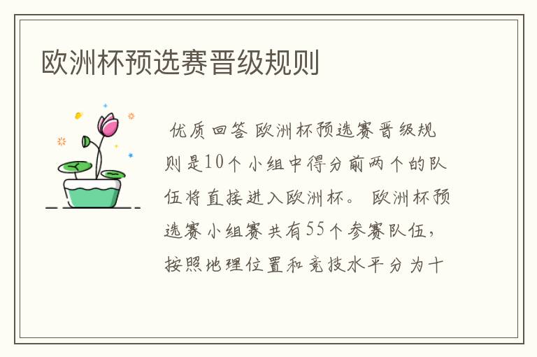 欧洲杯预选赛晋级规则