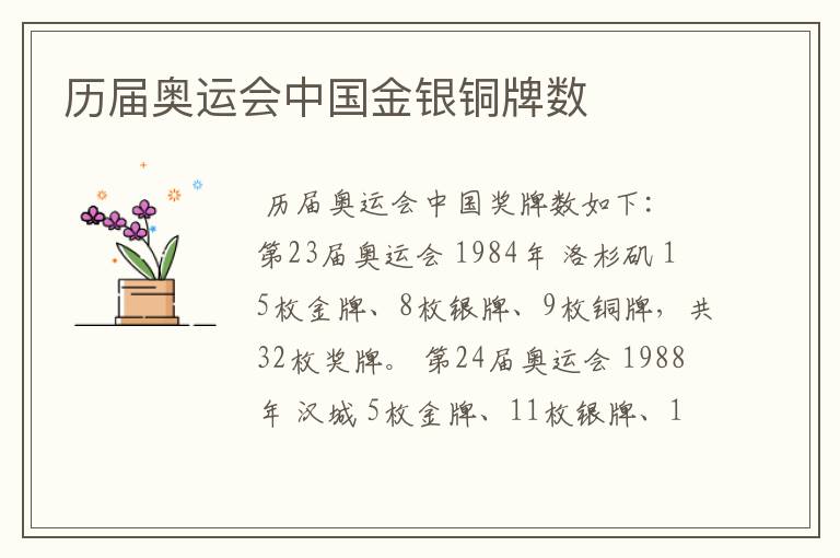 历届奥运会中国金银铜牌数