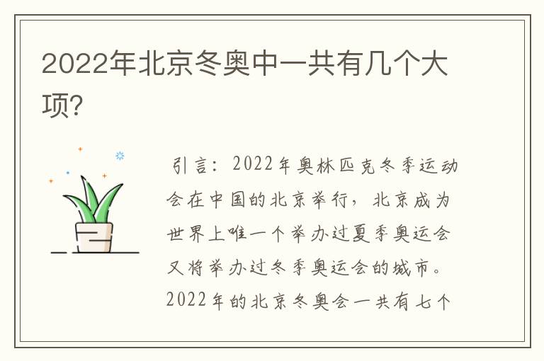 2022年北京冬奥中一共有几个大项?