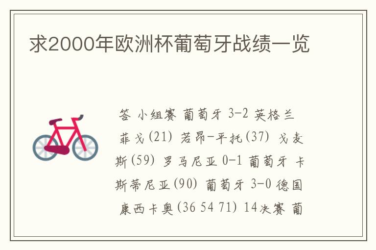 求2000年欧洲杯葡萄牙战绩一览
