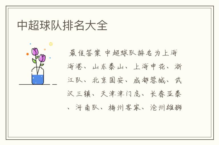 中超球队排名大全