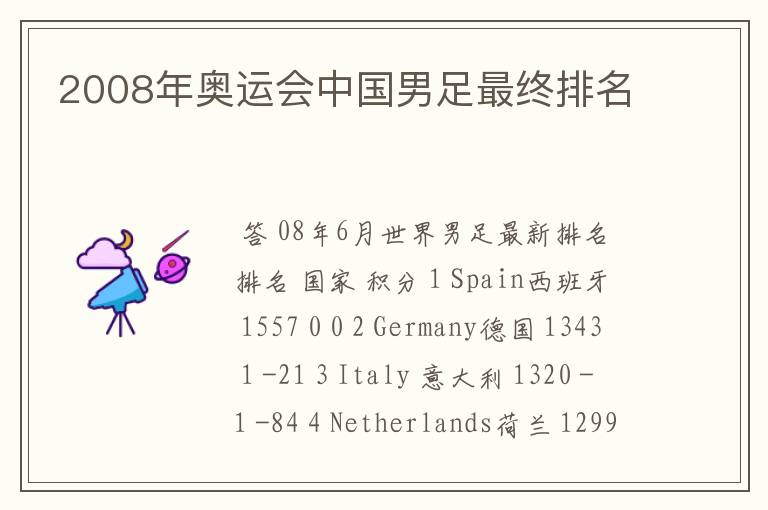 2008年奥运会中国男足最终排名
