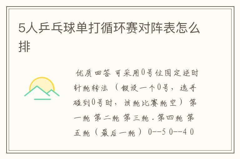 5人乒乓球单打循环赛对阵表怎么排