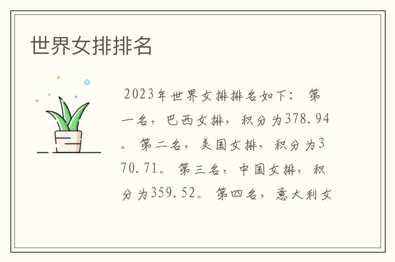 世界女排排名
