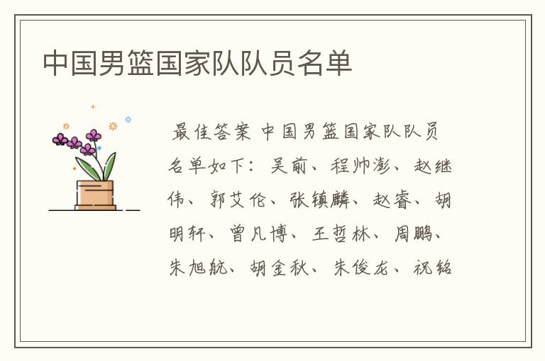 中国男篮国家队队员名单