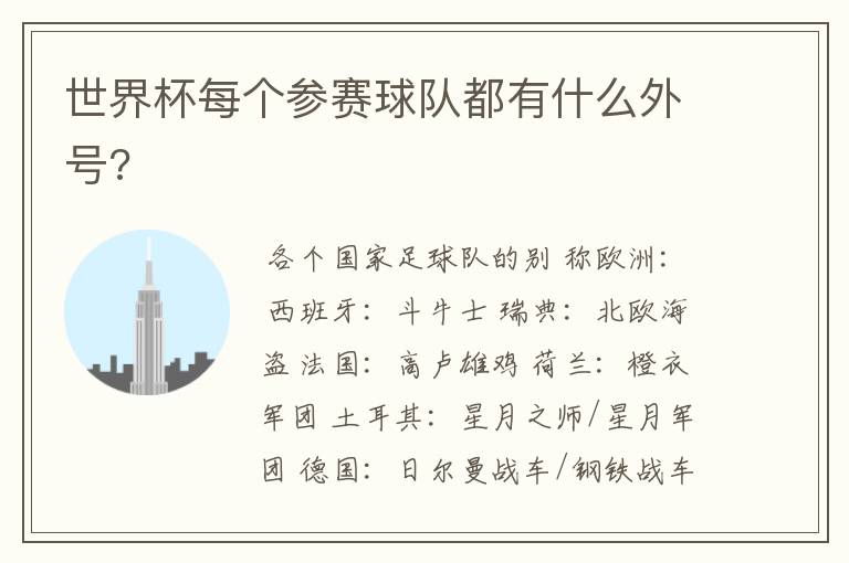 世界杯每个参赛球队都有什么外号?
