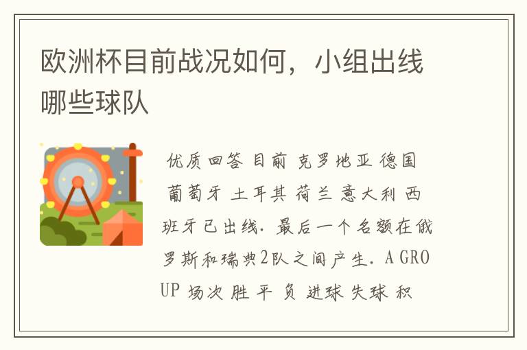 欧洲杯目前战况如何,小组出线哪些球队