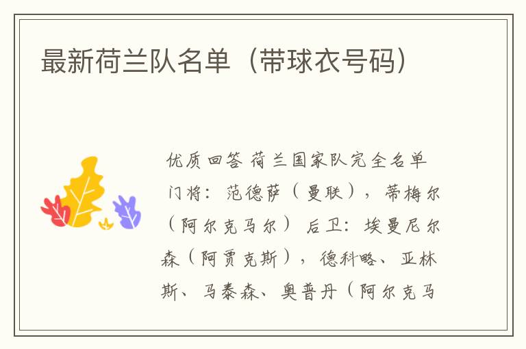 最新荷兰队名单(带球衣号码)