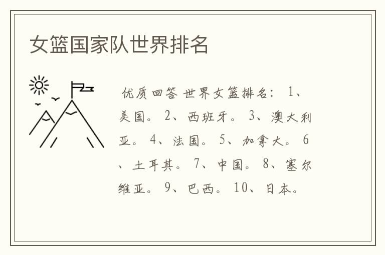 女篮国家队世界排名