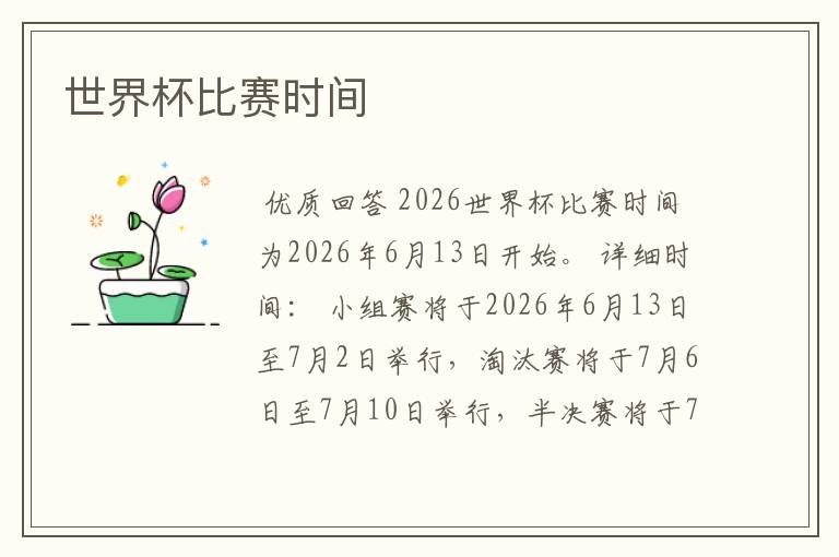 世界杯比赛时间