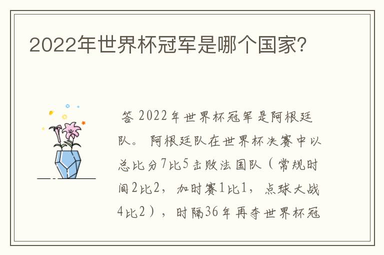 2022年世界杯冠军是哪个国家?