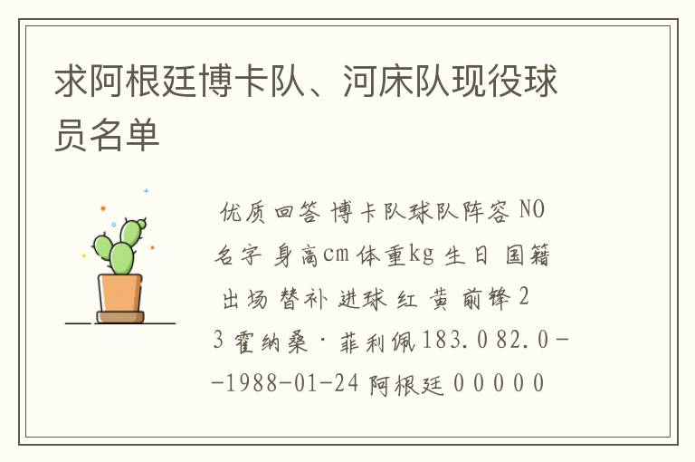 求阿根廷博卡队、河床队现役球员名单
