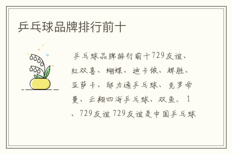 乒乓球品牌排行前十