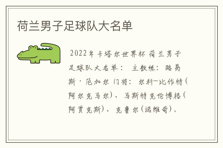 荷兰男子足球队大名单