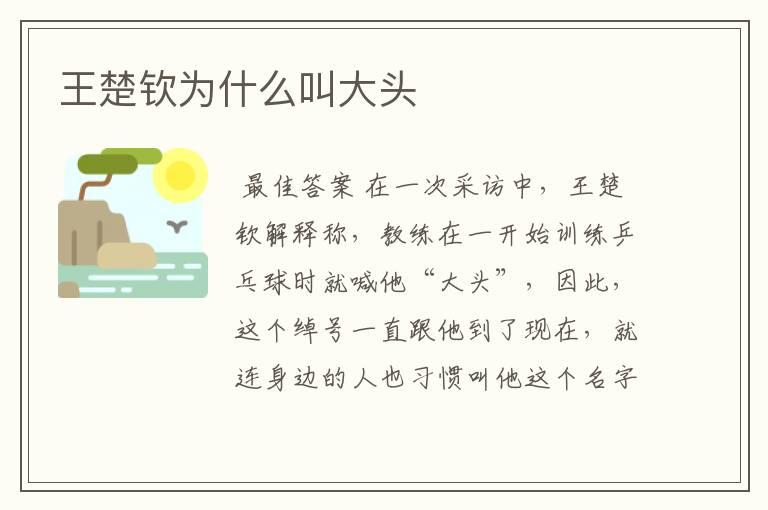 王楚钦为什么叫大头
