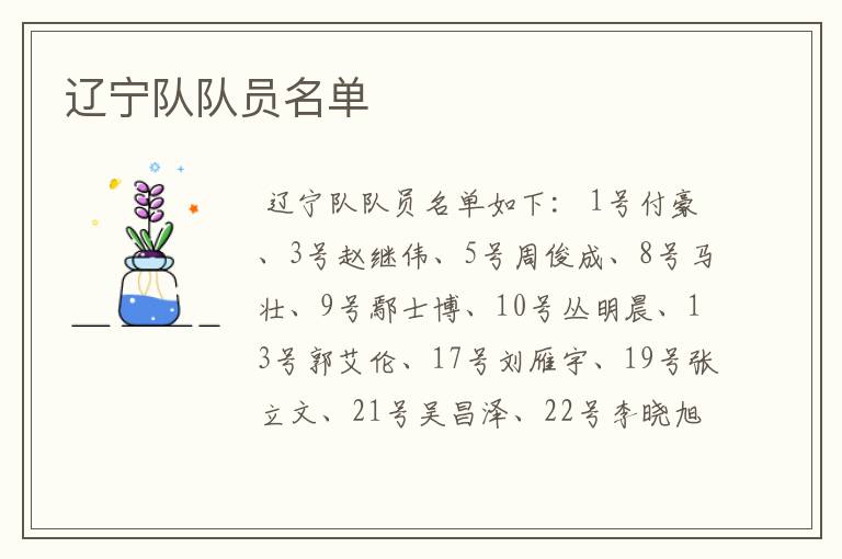 辽宁队队员名单