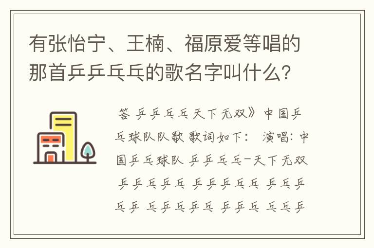 有张怡宁、王楠、福原爱等唱的那首乒乒乓乓的歌名字叫什么?急