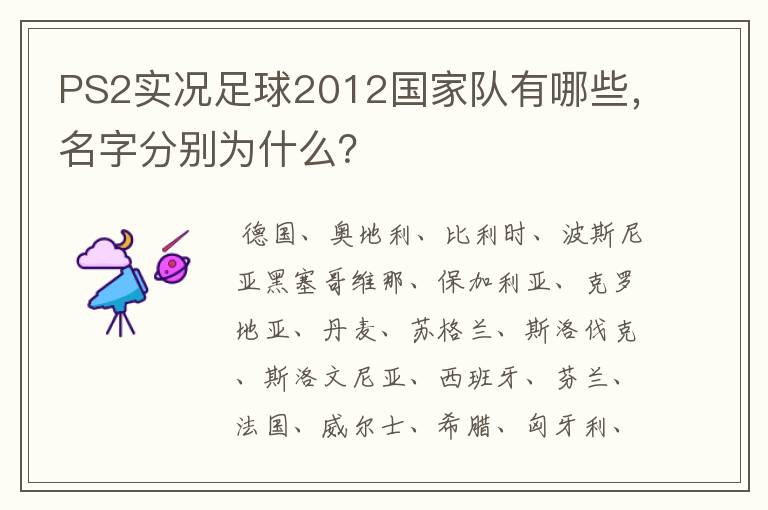 PS2实况足球2012国家队有哪些,名字分别为什么?