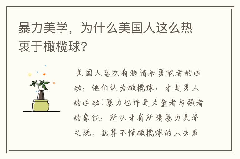 暴力美学,为什么美国人这么热衷于橄榄球?