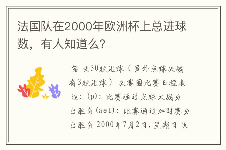 法国队在2000年欧洲杯上总进球数,有人知道么?