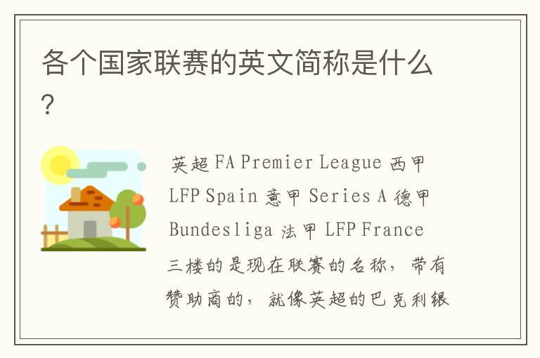 各个国家联赛的英文简称是什么?