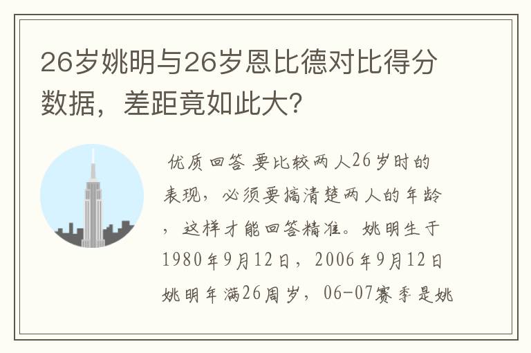 26岁姚明与26岁恩比德对比得分数据,差距竟如此大?