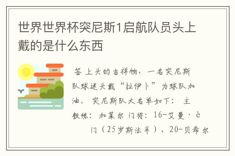 世界世界杯突尼斯1启航队员头上戴的是什么东西
