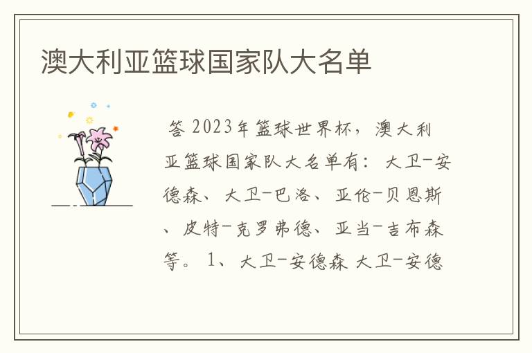 澳大利亚篮球国家队大名单
