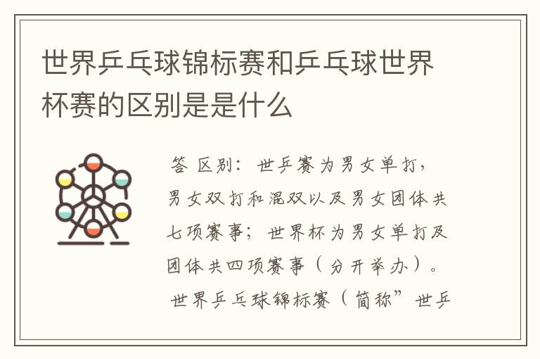 世界乒乓球锦标赛和乒乓球世界杯赛的区别是是什么